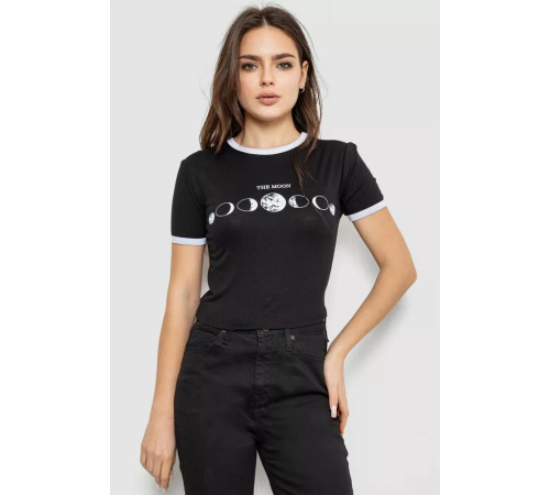 Футболка-топ жіноча з принтом, колір чорний, 244R614