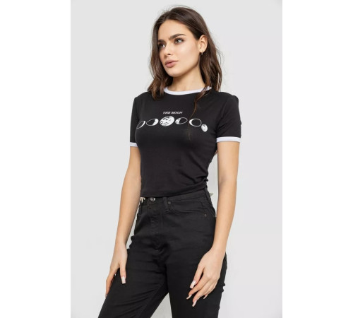 Футболка-топ жіноча з принтом, колір чорний, 244R614
