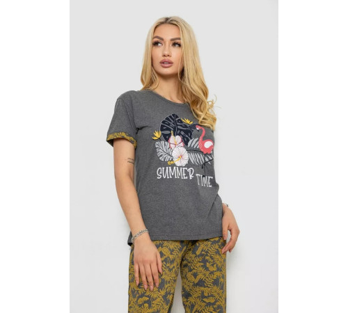 Піжама жіноча з принтом, колір темно-сірий, 243R9258