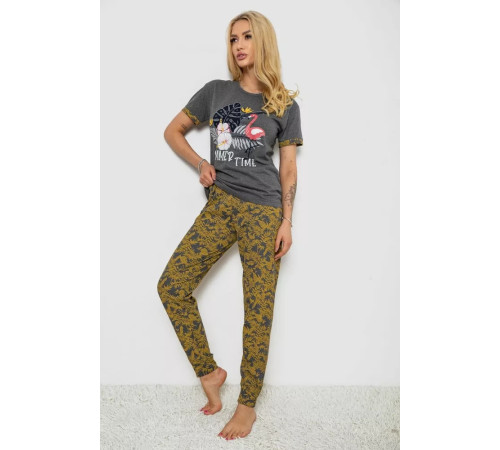 Піжама жіноча з принтом, колір темно-сірий, 243R9258