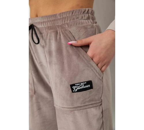 Штани жіночі велюрові, колір мокко, 238R58473-1