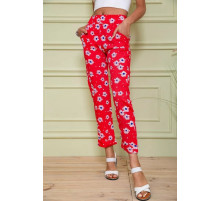 Жіночі бриджі на резинці, червоного кольору в принт, 172R66