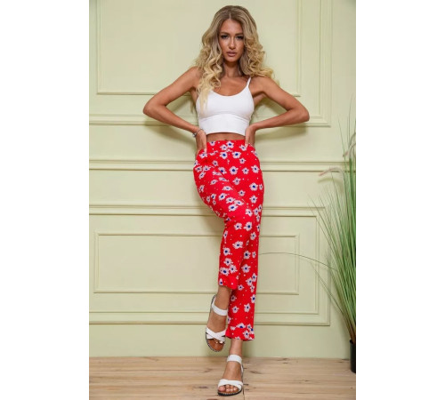 Жіночі бриджі на резинці, червоного кольору в принт, 172R66