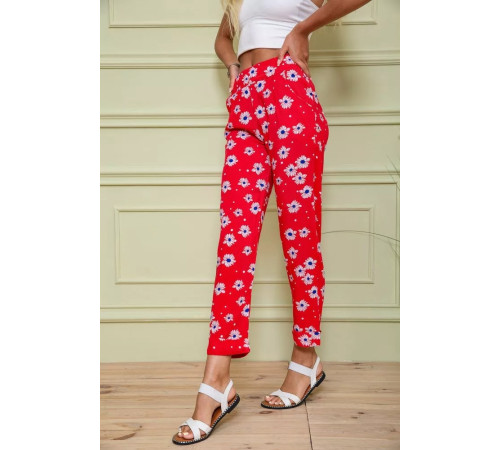 Жіночі бриджі на резинці, червоного кольору в принт, 172R66