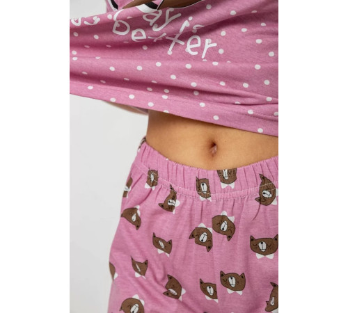 Піжама жіноча з принтом, колір пудровий, 243R15406