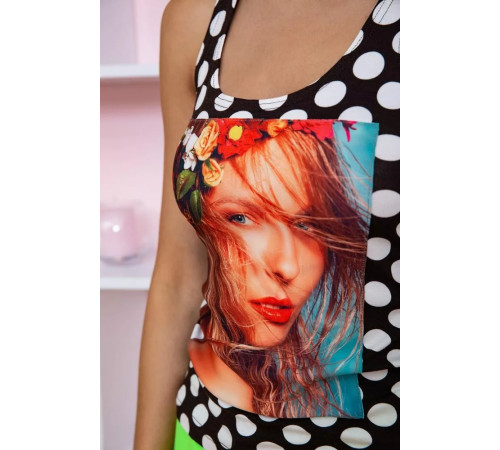 Чорна жіноча майка в горох, з принтом, 167R231