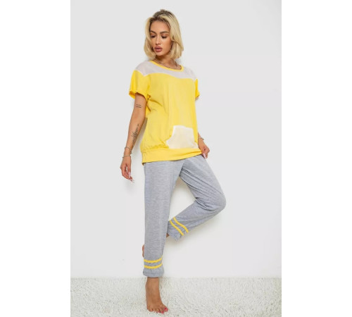Піжама жіноча з принтом, колір жовтий, 243R1600-032-1