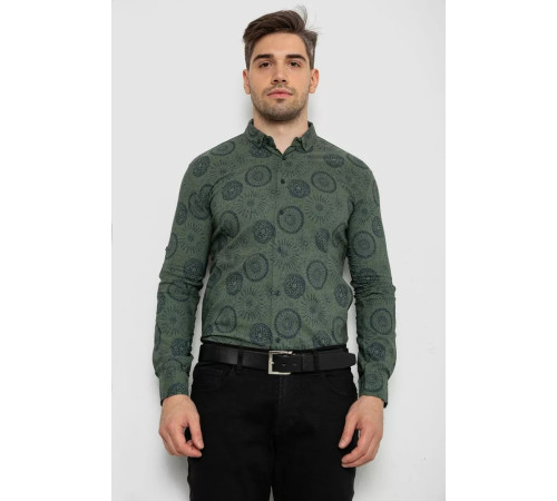 Сорочка чоловіча з принтом стрейч, колір хакі, 214R1024