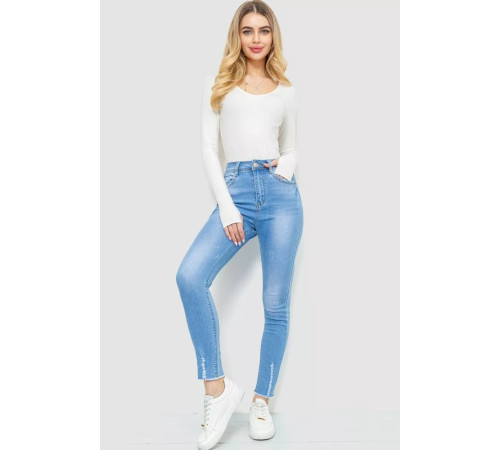 Джинси жіночі з потертостями, колір блакитний, 214R1530