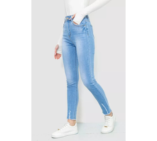 Джинси жіночі з потертостями, колір блакитний, 214R1530