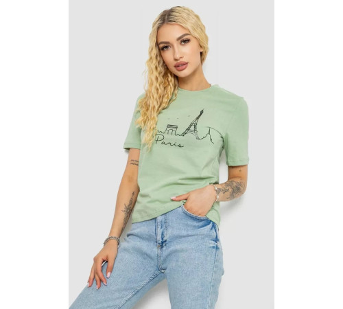 Женская футболка с принтом, цвет оливковый, 241R132.