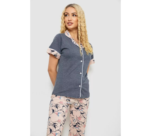 Піжама жіноча з принтом, колір сірий, 243R7100