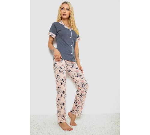 Піжама жіноча з принтом, колір сірий, 243R7100