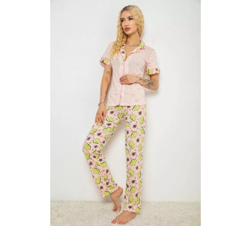 Жіноча піжама з принтом, колір персиковий, 243R7091