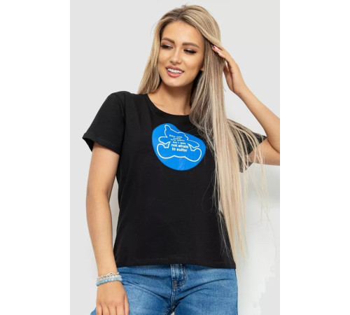 Футболка жіноча з принтом, колір чорний, 221R3009