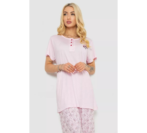 Піжама жіноча з принтом, колір рожевий, 243R6921