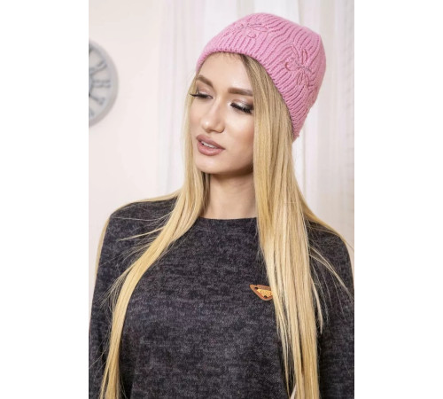 Жіноча шапка, пудрового кольору, з вовни, 167R002
