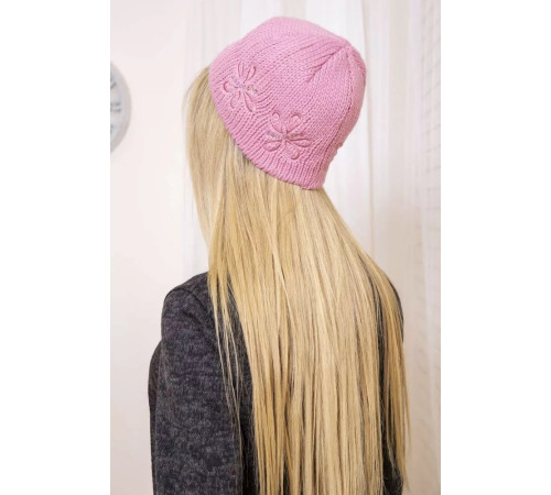 Жіноча шапка, пудрового кольору, з вовни, 167R002