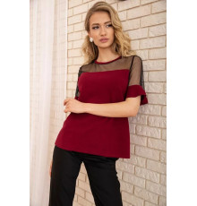 Кофта с короткими рукавами и прозрачной сеткой, цвет Бордовый, 172R011