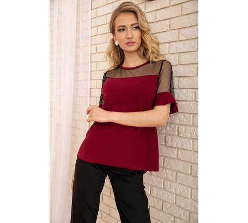 Кофта с короткими рукавами и прозрачной сеткой, цвет Бордовый, 172R011