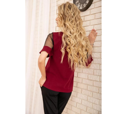 Кофта с короткими рукавами и прозрачной сеткой, цвет Бордовый, 172R011