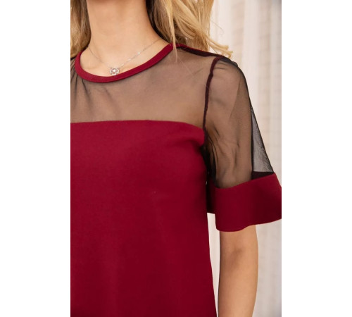 Кофта с короткими рукавами и прозрачной сеткой, цвет Бордовый, 172R011