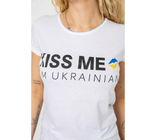 Футболка жіноча з патріотичним принтом, колір білий, 244R2213-1