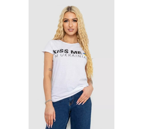 Футболка жіноча з патріотичним принтом, колір білий, 244R2213-1