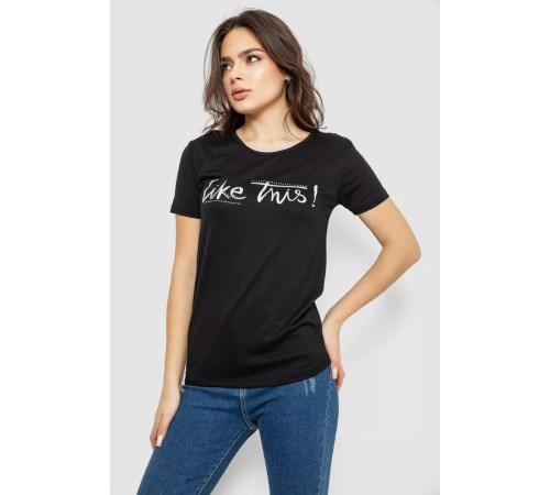 Футболка жіноча з принтом, колір чорний, 244R501