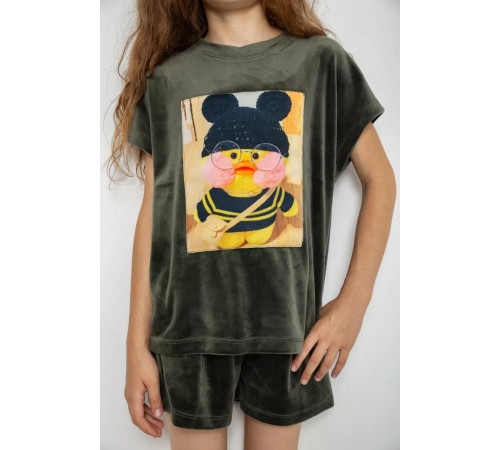 Костюм для дівчаток велюровий, колір хакі, 102R1528