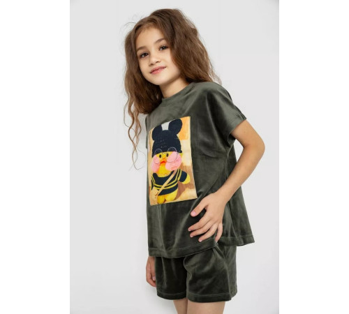 Костюм для дівчаток велюровий, колір хакі, 102R1528