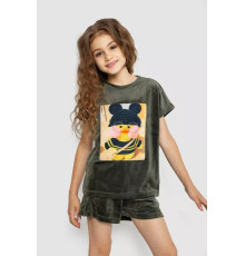 Костюм для дівчаток велюровий, колір хакі, 102R1528