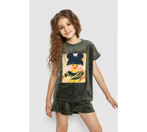 Костюм для дівчаток велюровий, колір хакі, 102R1528