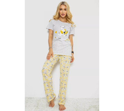 Піжама жіноча з принтом, колір сірий, 243R3678
