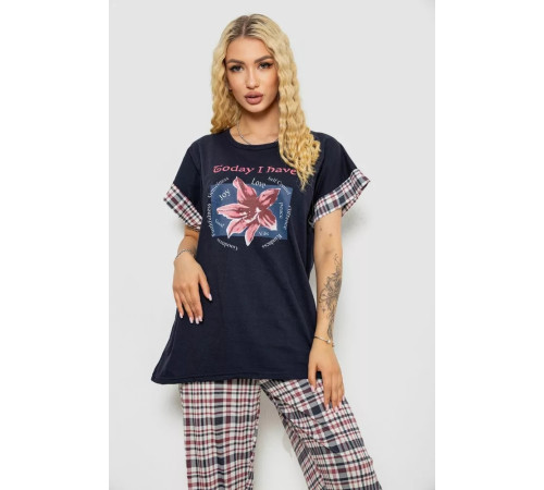 Піжама жіноча з принтом, колір синій, 243R8483