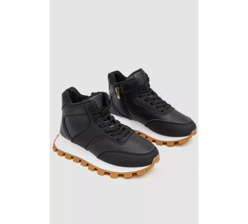 Кросівки жіночі з хутром, колір чорний, 243RGM95