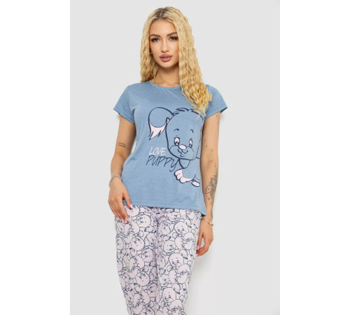 Женская пижама с принтом, цвет джинс, 243R7105