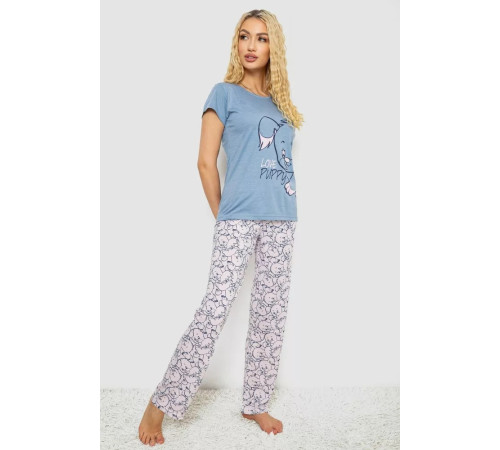 Женская пижама с принтом, цвет джинс, 243R7105