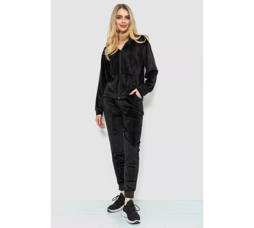 Спорт костюм женский велюровый, цвет черный, 244R20304
