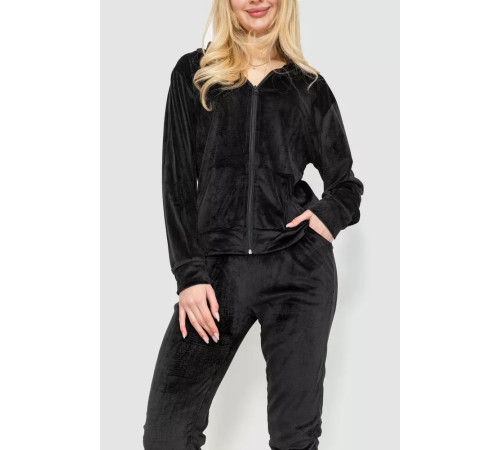 Спорт костюм женский велюровый, цвет черный, 244R20304