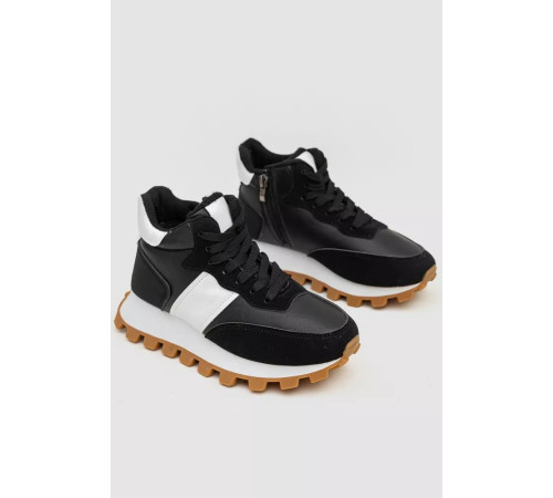 Кросівки жіночі з хутром, колір чорно-білий, 243RGM93