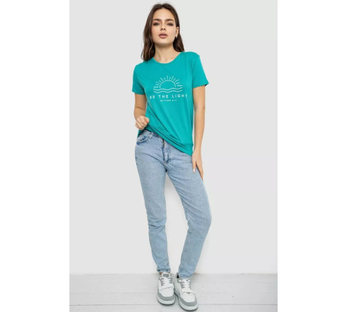 Футболка жіноча з принтом, колір бірюзовий, 244R601