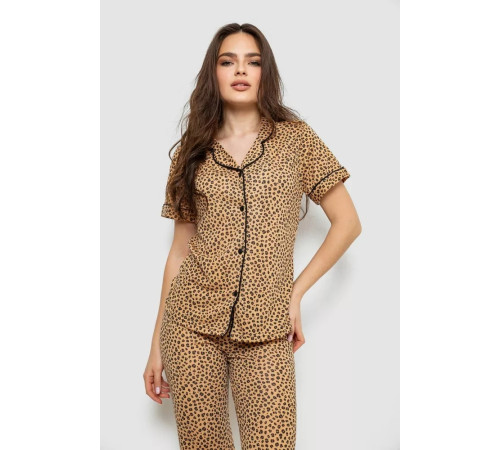 Женская пижама с принтом, цвет коричневый, 243R7120.