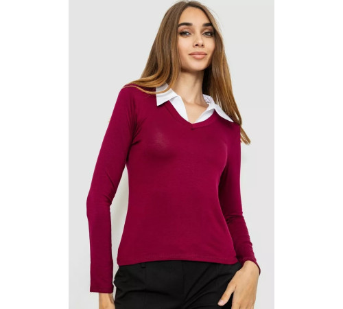 Лонгслив с воротником, цвет бордовый, 186R308.