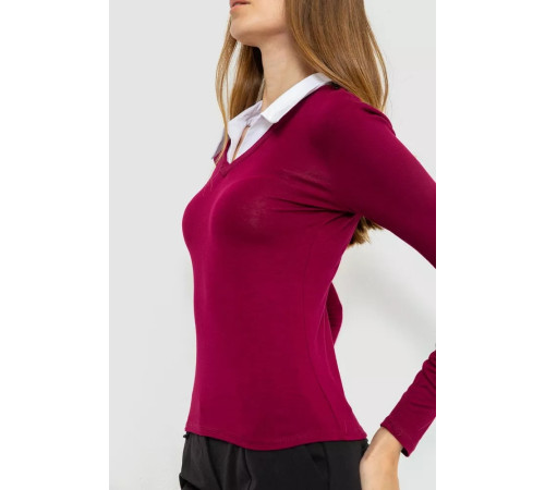 Лонгслив с воротником, цвет бордовый, 186R308.
