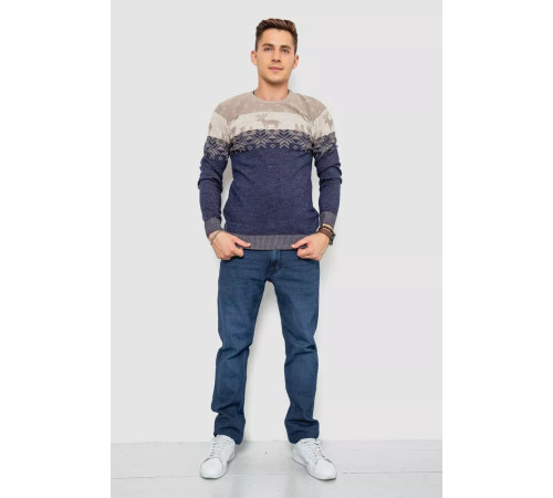 Свитер мужской новогодний, цвет бежево-синий, 247R3215.