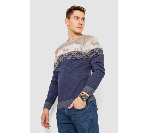 Свитер мужской новогодний, цвет бежево-синий, 247R3215.