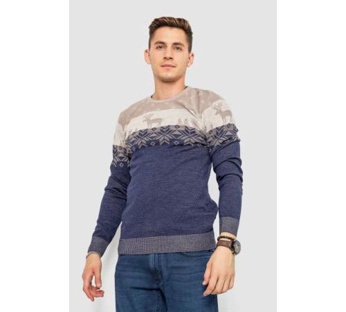 Свитер мужской новогодний, цвет бежево-синий, 247R3215.