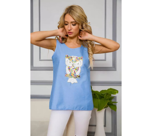 Майка женская, голубого цвета с пайетками, 172R204