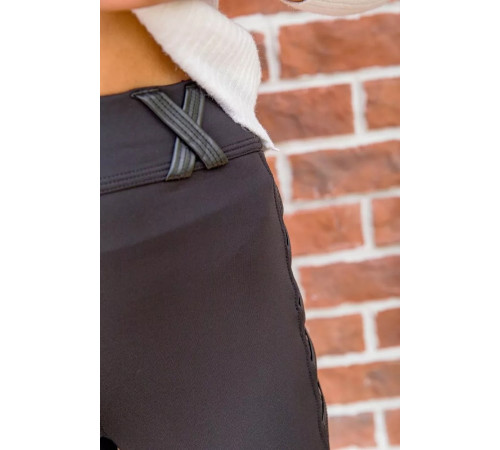 Однотонные черные лосины со вставками из кожзама 172R119